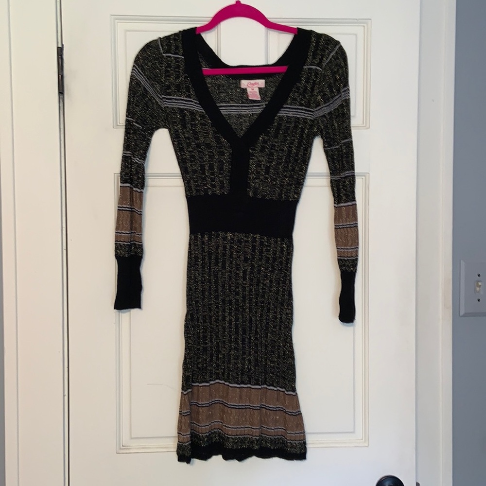 Metallic stripe sweater dress